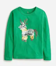 NWT J.Crew Crewcuts $45 Girls' reindeer piñata graphic T-shirt with sequins, XL
