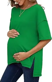 RUBZOOF Women's Maternity Shirts Short Sleeve Pregnancy Tops Side Split Casual T Shirts Tunic Mama Clothes