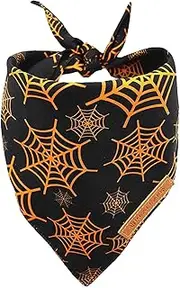 Halloween Pet Bandana - Layer Cat Bandana Collar,Triangle Scarf Fall Dog Costume Bandana, Spider Web and Pumpkin Printed Scarf for Dogs Cats Puchen