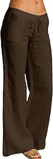 [DGKaxiyaHM] Women's Cotton Linen Retro Loose Wide Leg Pants High Waist Straight Relaxed Flared Trousers Elastic Rise Fit Pant