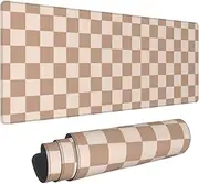 TOXXU Checkered Large Gaming Mouse Pad for Girl with Anti-Slip Base, Checkerboard Extended XL Mousepad, Desk Mat with Stitched Edges for Desk, 31.5 x 11.8 in, Brown