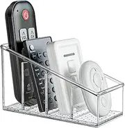 FACAICAI Remote Control Holder Desk Organizer Clear Plastic Desktop Organization Pencil Holder, 4 Compartments Makeup Brush Holders with Different Heights (Clear)