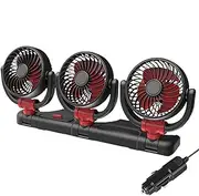 3 Head Car Fans,12V 24V Electric Car Fan Rotatable | Adjustable Two Modes Wide-Angle Cooling Application Road-Trip Must-Have for Caravan, Sedan