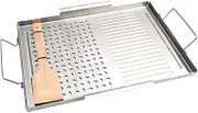 Cast Iron Grill Griddle - Griddle Pan | Stainless Steel Serving Trays with Handles, Barbecue Utensils for Meat, Vegetable, Seafood