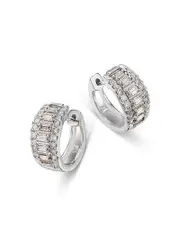 Bloomingdale's Diamond Baguette & Round Huggie Hoop Earrings in 14K White Gold, 0.5 ct. t. w. OS