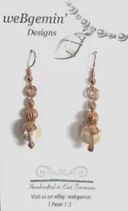 Treasures For The Lobe! Cream Shell Earrings Hand Wrapped In Copper WBGCr110