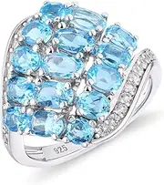 [Generic] Vintage Sterling Silver Sapphire Ring, S925 Sterling Silver Women's Ring with Gemstones
