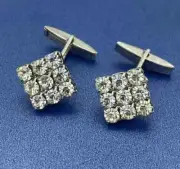 14K White Gold Plated 1.40Ct Round Lab Created Diamond Men's Wedding Cufflinks