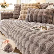 Faux Fur Rabbit Plush Couch Covers, Sofa Cover for Individual/Loveseat/3 Cushion/L Shaped/Chaise Lounge Couch/Sectional Couch, Pet Friendly Non Slip Slipcover (Brown,70 * 70cm)