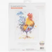 Colorful Rooster Cross Stitch Kit - 9x12 Watercolor Design, 16 Count Aida Fabric