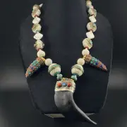 Old Tibetan Vintage Goat Horn Pendant Necklace worn for protection & Strength .