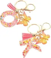 [CALLARON] 2Pcs Decorative Alphabet Keychain for Premium Heart Shaped Pendant with Tassel Initial Keyring for Bags Backpacks and Keys