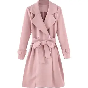 粉色氣質女裝早春中長款外套大衣