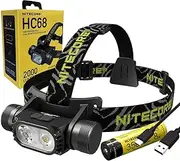 NITECORE HC68 High Performance Dual Beam E-focus Headlamp- 2000 Lumens w/ NL1835HP Battery Included