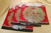 SAW BLADE SET 3 NEW 7 1/4" STEEL 60 TEETH 23555 ARBOR 5/8" FINE CUT DIAMOND K/O.