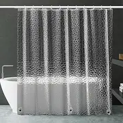 Water Cube Pattern Waterproof Translucent Shower Curtain Liner Shower Tub Liner 180x200cm Bottom with 3 Heavy Duty Magnets with 12 Hooks