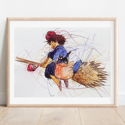 Kiki's Delivery Service Ballpoint Pen Print, Studio Ghibli Art Poster