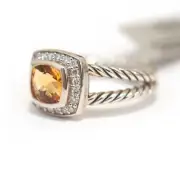 New DAVID YURMAN 7mm Albion Ring in Citrine Silver and Diamond Size 7.5