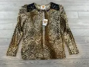 Amerimode Bejeweled Leopard Print Cardigan Medium Top Open Front Women's NWT