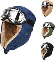 [azrian] Men's and Women's Winter Windproof Hat with Fur Ear Flaps Ear Protection Hat Aviator Hat with Goggles Thicken Warm Hat