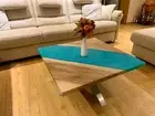 Wooden Blue Resin Epoxy Coffee Table top, Square Live Edge Epoxy Table Top Decor