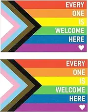 2 Pack Every One is Welcome Here Sticker Rainbow Flag Vinyl Decal Stickers for Decorating Car Bumper Windshield Window Wall Phone Laptop Computers Water Bottle, 5.11 x 3.34in
