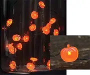 ORANGE PUMPKIN LED TIMER STRING LIGHTS 20 LIGHTS 7' FLEXIBLE COPPER WIRE