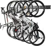 Bike Storage Rack, Garage Bike Rack Wall Mount, 6 Bike Racks and 6 Helmets Hooks, Max capacity 600lbs, 64-inch