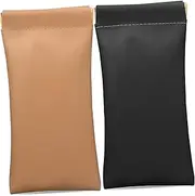 [ROMISBABA] 2 Pack Pu Leather Sunglass Pouches for Men/women Scratch-resistant Glasses Bag Squeeze Top Design Stain-proof Compact for Travel