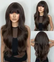 Choc Brown Long Wavy Heat Resistant Hair Costume Wigs With Fringe