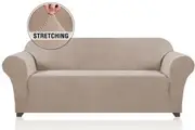Stretch Sofa Slipcovers with Elastic Bottom and Anti-Slip Foams, 1 Piece Couch Shield Lounge Cover, 1/2/3/4 Seater Sofa Covers, Solid Sand