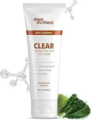 Green Velly Man Matterrs Clear 2% Salicylic Acid Face Wash for Men | Helps to Reduce Acne, Dark Spots & Oil Production | Formulated with Salicylic Acid, Neem Extract and Menthol | 100ml