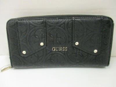 GUESS Wallet Phone Case Continental Black signature embossed Zip Around Large
