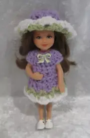 Handmade Clothes for 5.5-inch dolls, Crochet Dress and Hat Set#C14