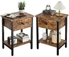Night Stand Set of 2, Bedside Table with Drawers, Modern End Side Rustic Brown