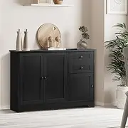 Oikiture Sideboard with Drawers and Cabinet Wooden Buffet Storage Cabinet Hallway Cupboard Table Black