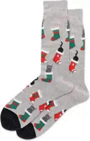 Hot Sox Men's Cats In Stockings Crew Sock 1 Pair, Grey Heather, Men's 10-13