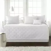 Solid White Brick Stitching 6 pc Twin Daybed Set Quilted Cover Shams Bedding