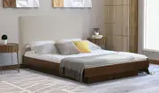 Modern Classic Cecilion King Single Fabric Bed Frame Beige Whiate Oak Fabric Floating Walnut Frame