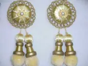 2 Rosette Tassel Fringe Ball Trim Antique Light Gold