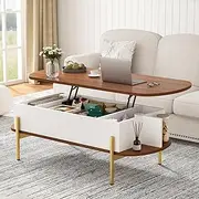 ALLSTAND 48" Oval Lift Top Coffee Table with Storage Metal Legs & Large Hidden Compartment, Coffee Tables with Lifting Top with Open Shelf, Lift Coffee Table with Wooden Lift Tabletop for Living Room