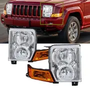 Fit Jeep Commander 06-10 Halogen Headlights Pair Chrome/Amber Lens OE Style
