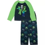 Minecraft Boy's Creeper Hostile Mob Thermal Knit and Flannel Pajama Set