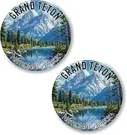 [No Thorns Media] Grand Teton National Park Wyoming 2 Pack Pinback Buttons 2.25" Fun Pins for Clothes, Backpacks, Hats, and Jackets - Cartoon, Retro, and Punk Style Lapel Badges, Slogans, and Party Pins ID45000, Metal,