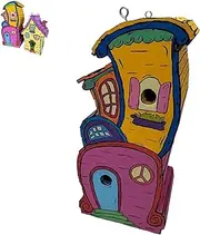 Inspired Wooden Handmade Birdhouse, Wooden Bird House Nesting Box Hanging Nests Home Garden Decoration, Bird Houses with Pole for Outside, Hand-Painted Bird House, Garden Decor & Unique Gift (A)