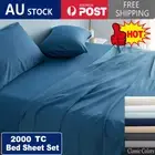 2000TC Bed Sheet Set Flat Fitted Sheet Set & Pillowcase Double Queen King Single
