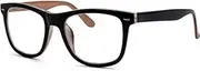 Eyekepper Readers Square Large Lenses Spring-Hinges Reading Glasses Men Women Black-Brown +1.5