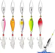 Fishing Spinner Baits - 5X Fishing Lure Bait with Feather Tail | Metal Hooks Sequins, Advanced Tackle Accessories for Men Targeting Sunfish, Crappie, Bass, Trout