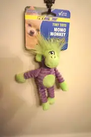 NWT PETSPORT DOG TOY TINY TOTS MOMO MONKEY GREEN/PURPLE WITH SQUEAKER