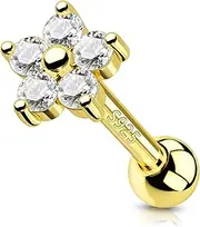[COCHARM] 14K Gold Plated Helix Earrings 925 Sterling Silver Tragus Piercing Jewelry 18g Flower Cartilage Earrings Forward Helix Piercing Jewelry for Women